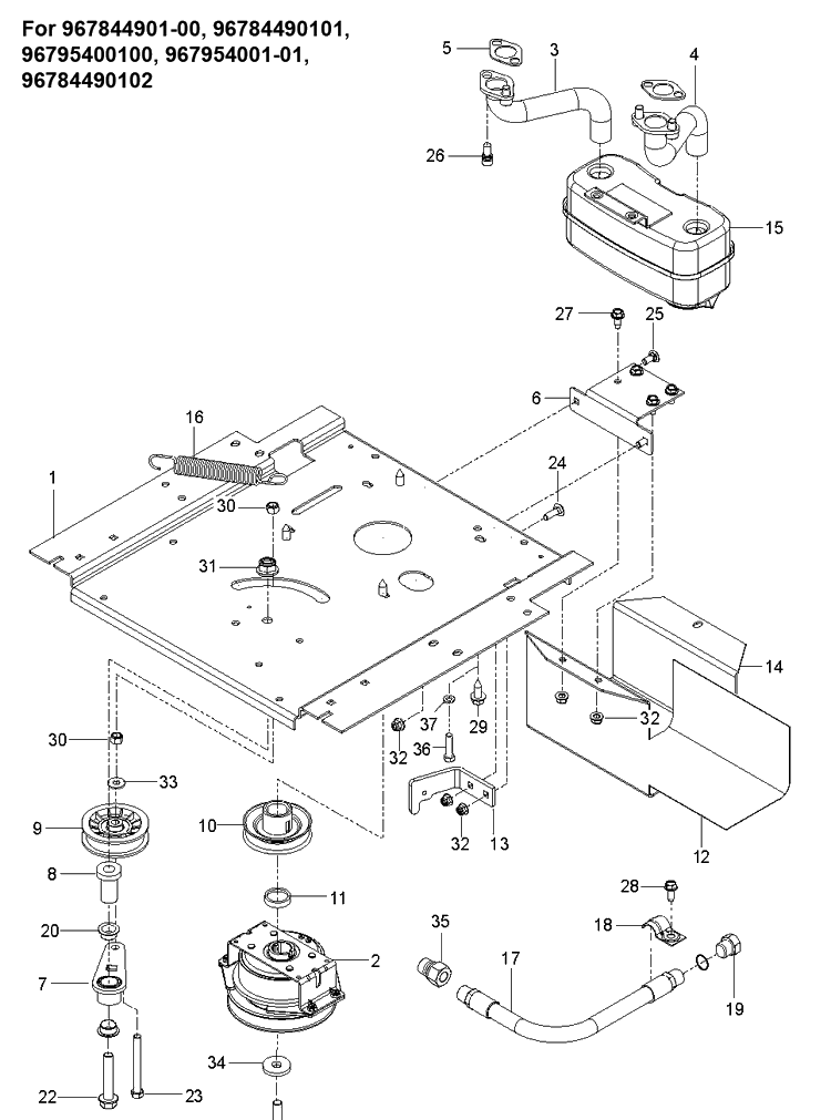 Engine Mounting, Guards And Muffler Diagram and Parts List for Z254F  Husqvarna Lawn Mower