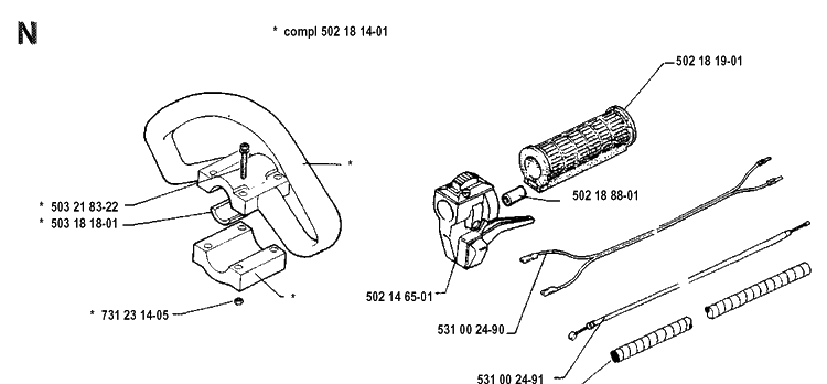 Handle And Controls Diagram and Parts List for 125RB 19904400001-19931400000 Husqvarna Brush Cutter