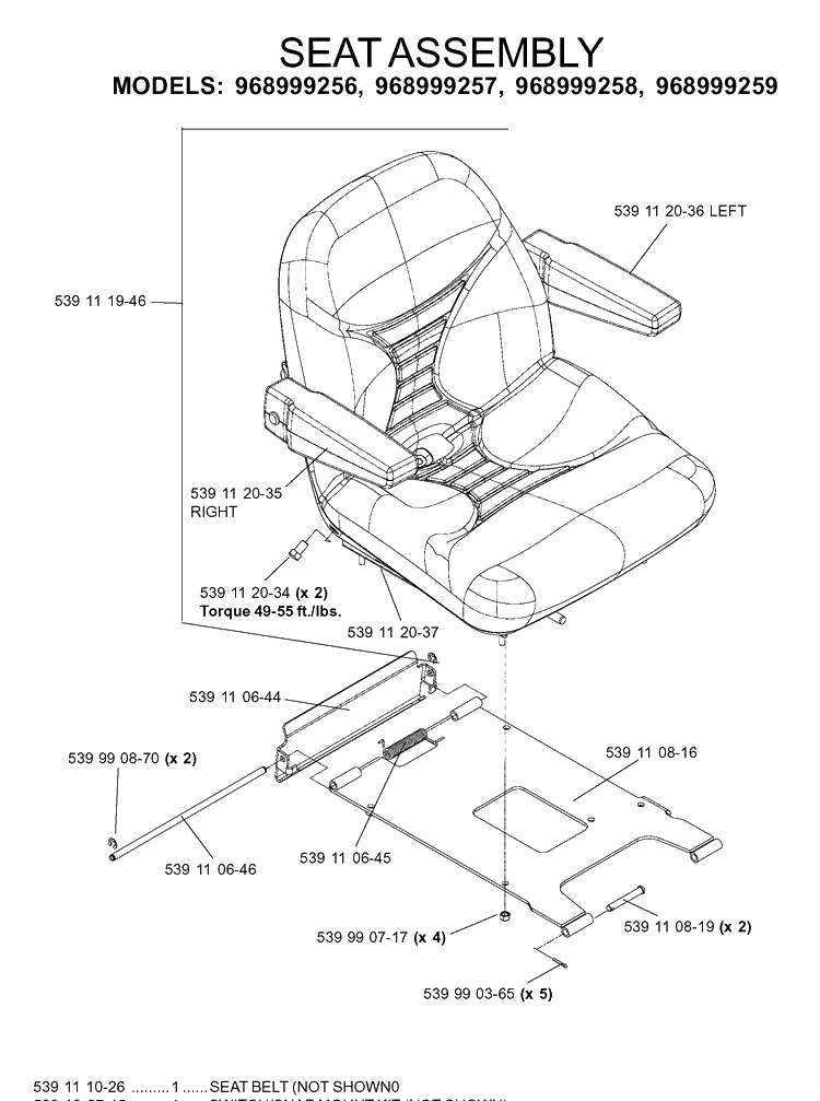 Seat Diagram and Parts List for IZ5223T (968999257)(2005-08) Husqvarna Lawn Mower