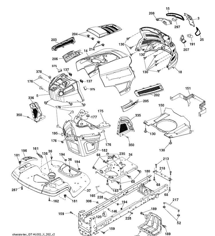 Chassis / Frame Diagram and Parts List for YTH22V46 (96043027100)(2017-10) Husqvarna Lawn Tractor