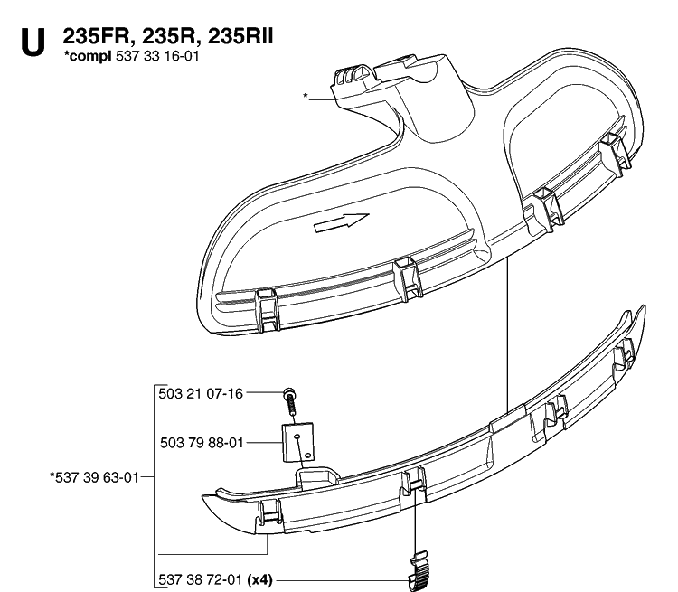 Guards Diagram and Parts List for 235RII  Husqvarna Brush Cutter