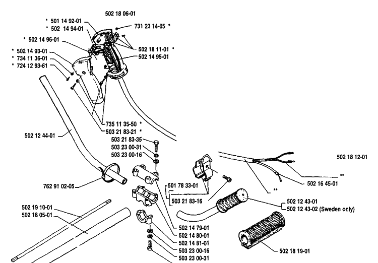 Tube Assembly Diagram and Parts List for 22RL 1989-09 Husqvarna Trimmer