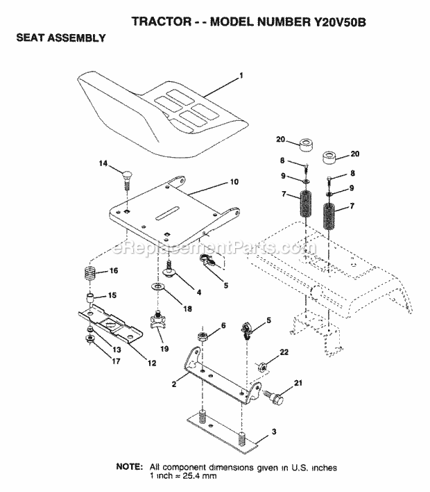 Seat Diagram and Parts List for Y20V50B 1995 Husqvarna Lawn Tractor