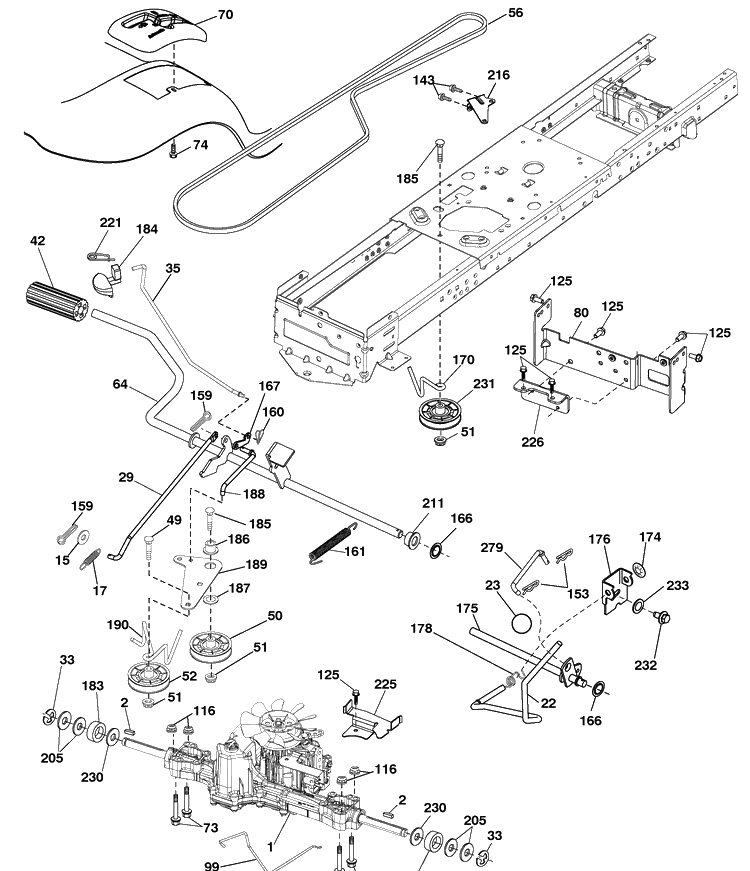 Drive Diagram and Parts List for YTH2042 (96043010600)(2009-12) Husqvarna Lawn Mower