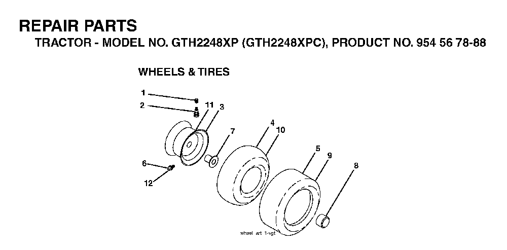 Wheels And Tires Diagram and Parts List for GTH2248XP (GTH2248 XPC, 954567888)(2003-07) Husqvarna Lawn Tractor