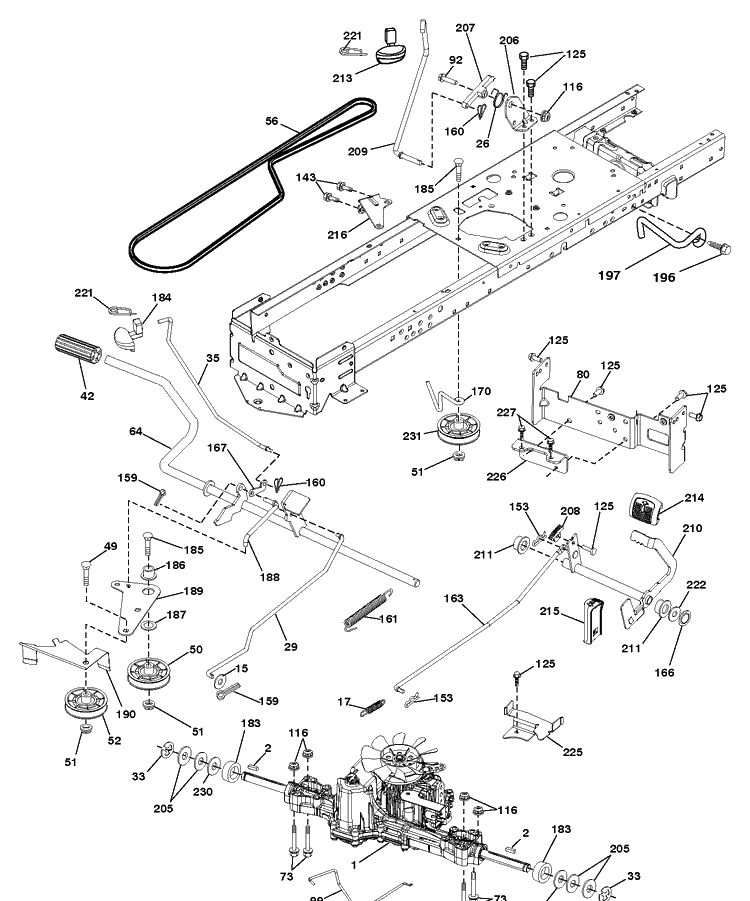 Drive Diagram and Parts List for YTH26V54 (96043013201)(2011-08) Husqvarna Lawn Tractor