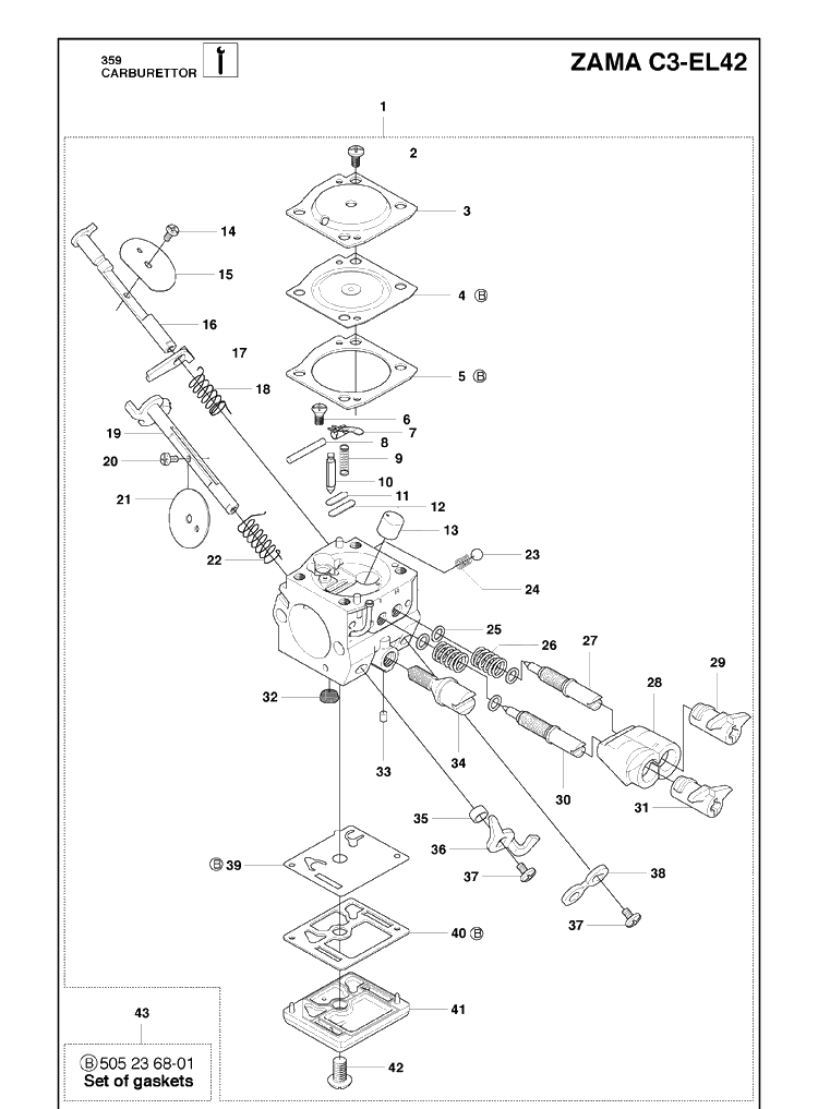 Carburettor Diagram and Parts List for 359 2010-02 Husqvarna Chainsaw
