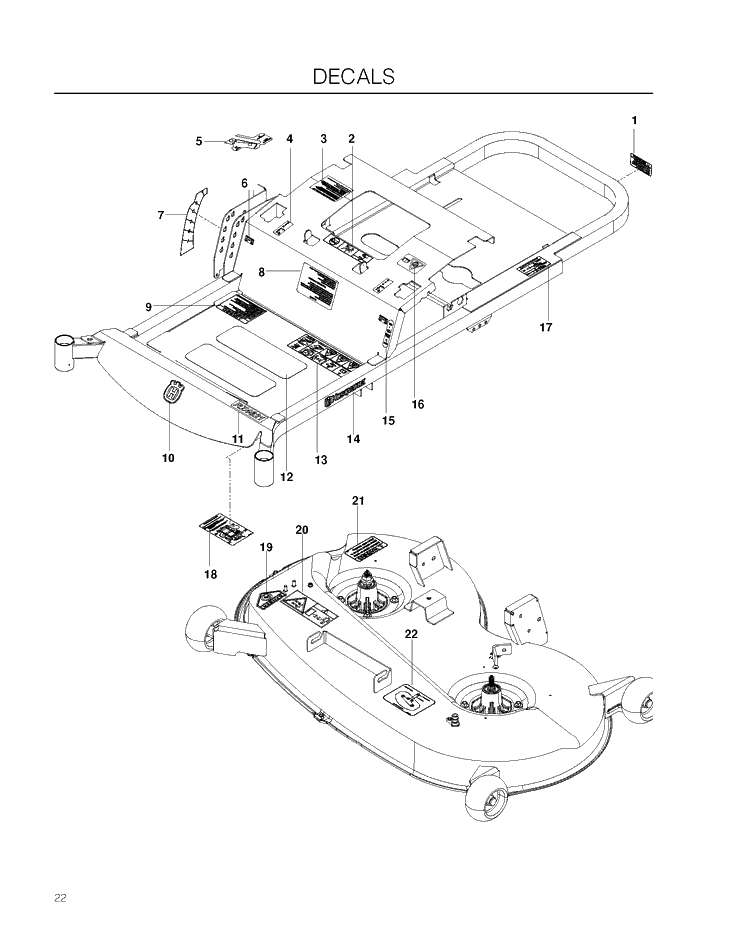 Decals Diagram and Parts List for RZ4623 (967009801)(2012-01) Husqvarna Lawn Mower