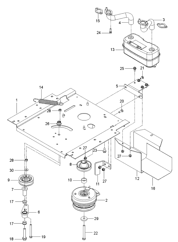 Engine Mounting, Guards And Muffler Diagram and Parts List for Z246 (970467401-00)(2020-04) Husqvarna Lawn Mower