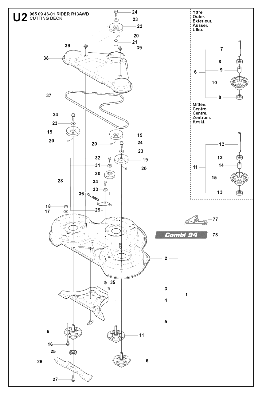 94cm Cutting Deck Diagram and Parts List for R13AWD (965094601)(2007-01) Husqvarna Lawn Tractor