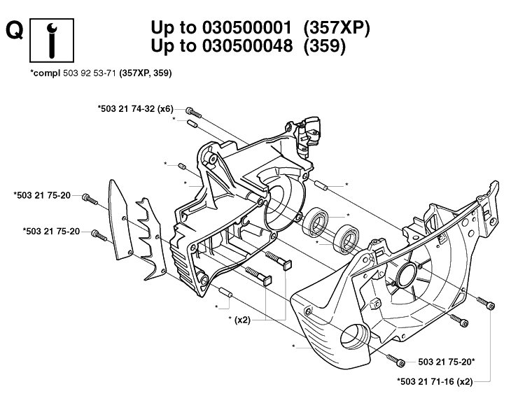 Service Updates 2 Diagram and Parts List for 359 20031400001-20041800000 Husqvarna Chainsaw