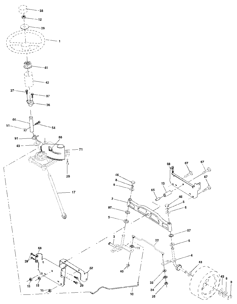Steering Assembly Diagram and Parts List for YTH1542XP (954567253-E)(2002-02) Husqvarna Lawn Tractor