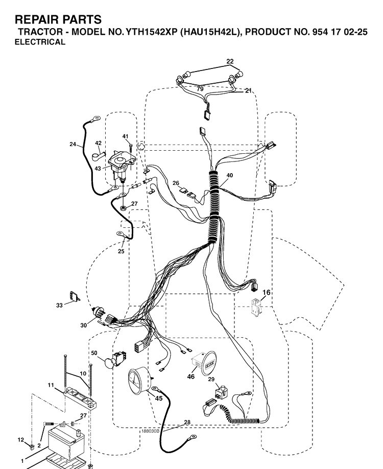 Electrical Diagram and Parts List for YTH1542XP (HAU15H42L)(2005-05) Husqvarna Lawn Tractor