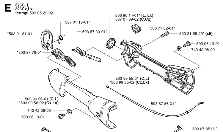 Throttle Controls Diagram and Parts List for 326LX 20023100001-20041000000 Husqvarna Edger