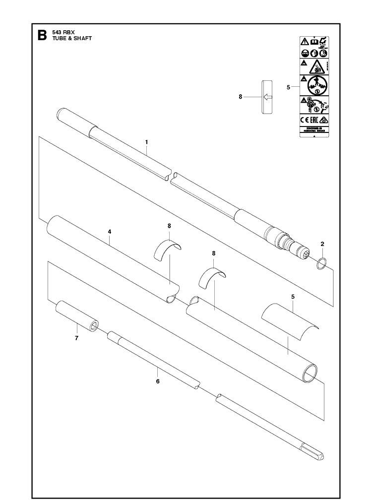 Tube Diagram and Parts List for 543RBX 20182200001-Current Husqvarna Brush Cutter
