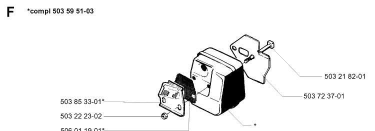 Muffler Diagram and Parts List for 49 19960100001-19981800000 Husqvarna Chainsaw