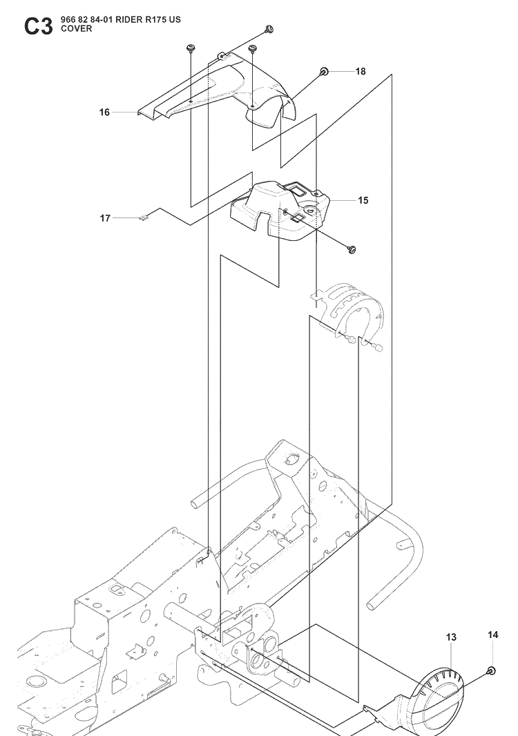 Cover 3 Diagram and Parts List for RIDER175 (966828401)(2008-05) Husqvarna Lawn Mower