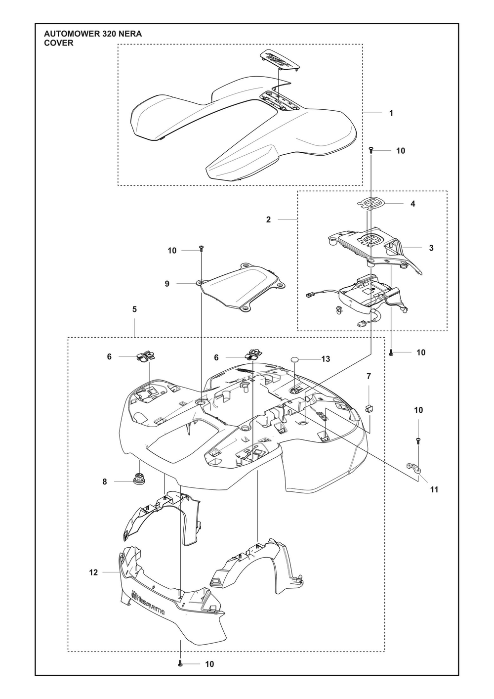 Cover Diagram and Parts List for 320NERA  Husqvarna Lawn Mower