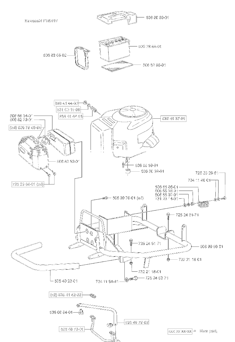 Engine/Battery Diagram and Parts List for RIDERPROFLEX21 2001-02 Husqvarna Lawn Tractor