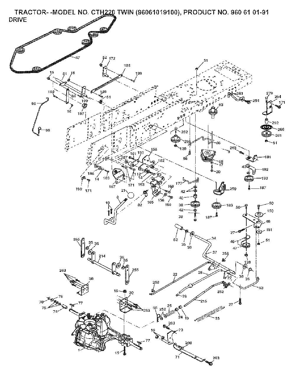 Drive Diagram and Parts List for CTH220TWIN (96061019100, 960610191)(2007-04) Husqvarna Lawn Tractor