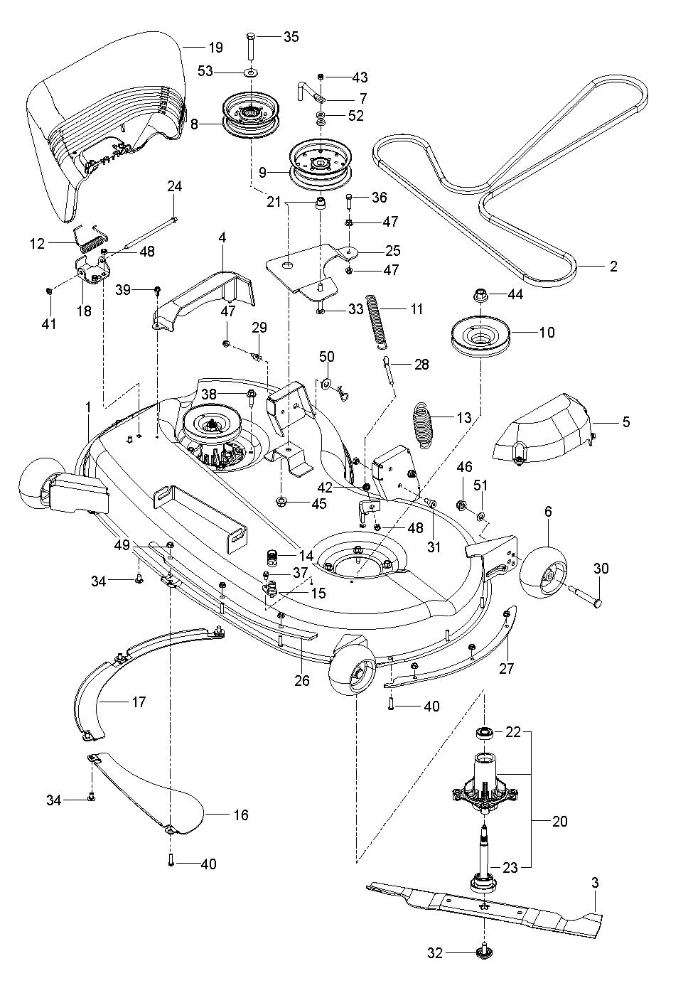 Mower Deck / Cutting Deck Diagram and Parts List for RZ4622T  Husqvarna Lawn Tractor