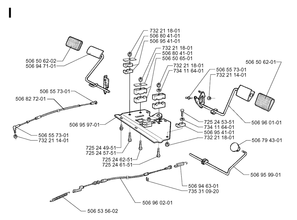 Pedals Diagram and Parts List for R850HST 1997-03 Husqvarna Lawn Tractor
