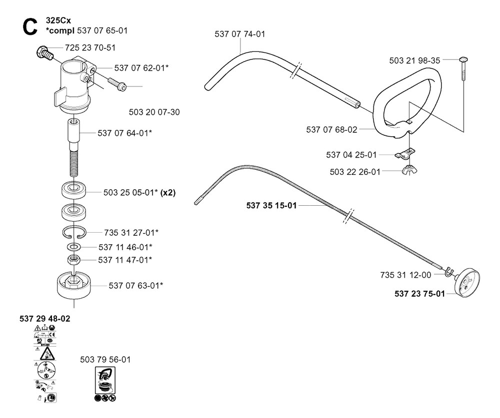 Bevel Gear And Shaft Diagram and Parts List for 325RDX 20051800001 & Above Husqvarna Trimmer