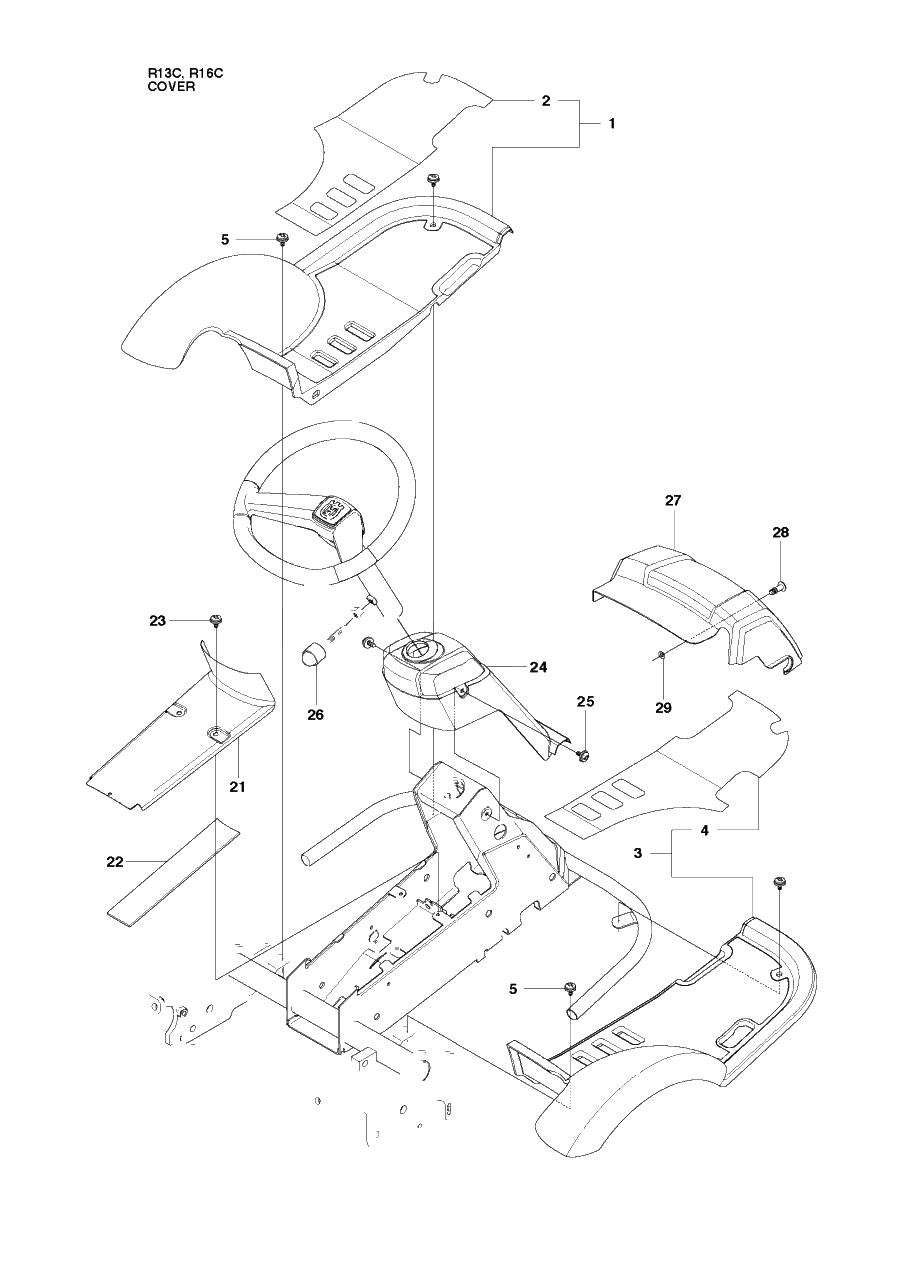 Cover 2 Diagram and Parts List for R13C (965094301)(2010-07) Husqvarna Lawn Tractor