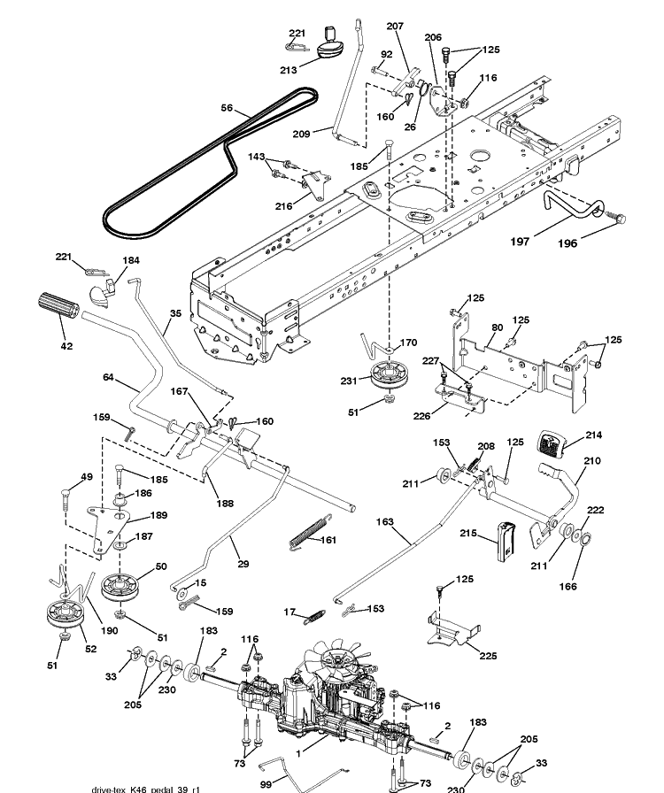 Drive Diagram and Parts List for YTH2454 (96043009301)(2010-04) Husqvarna Lawn Tractor