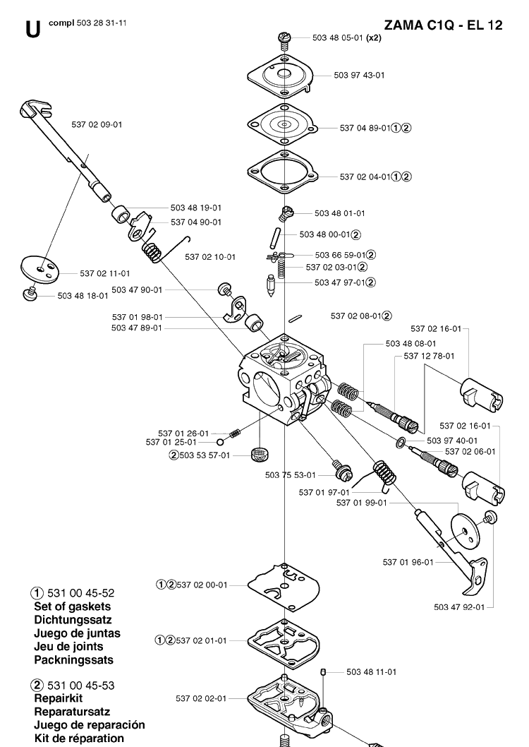 Carburetor Details Diagram and Parts List for 326LX 20023100001-20041000000 Husqvarna Edger