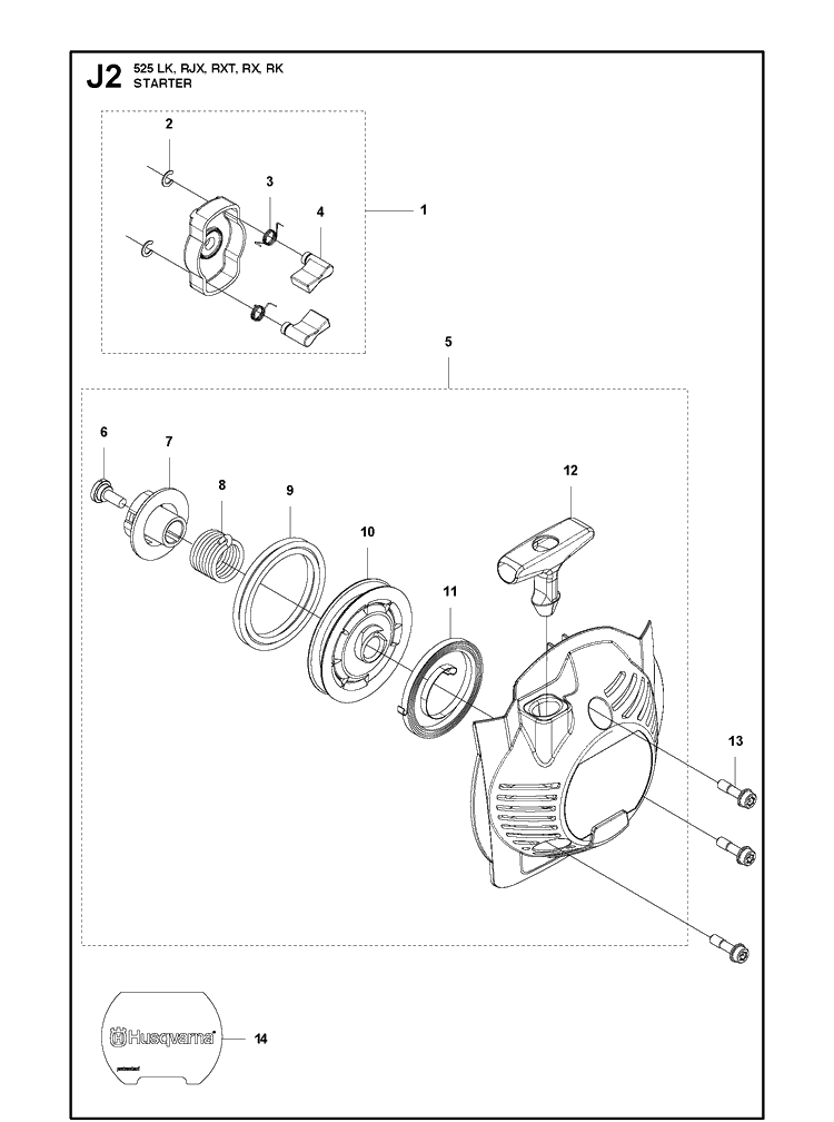 Starter Diagram and Parts List for 525LK 2013-03 Husqvarna Brush Cutter