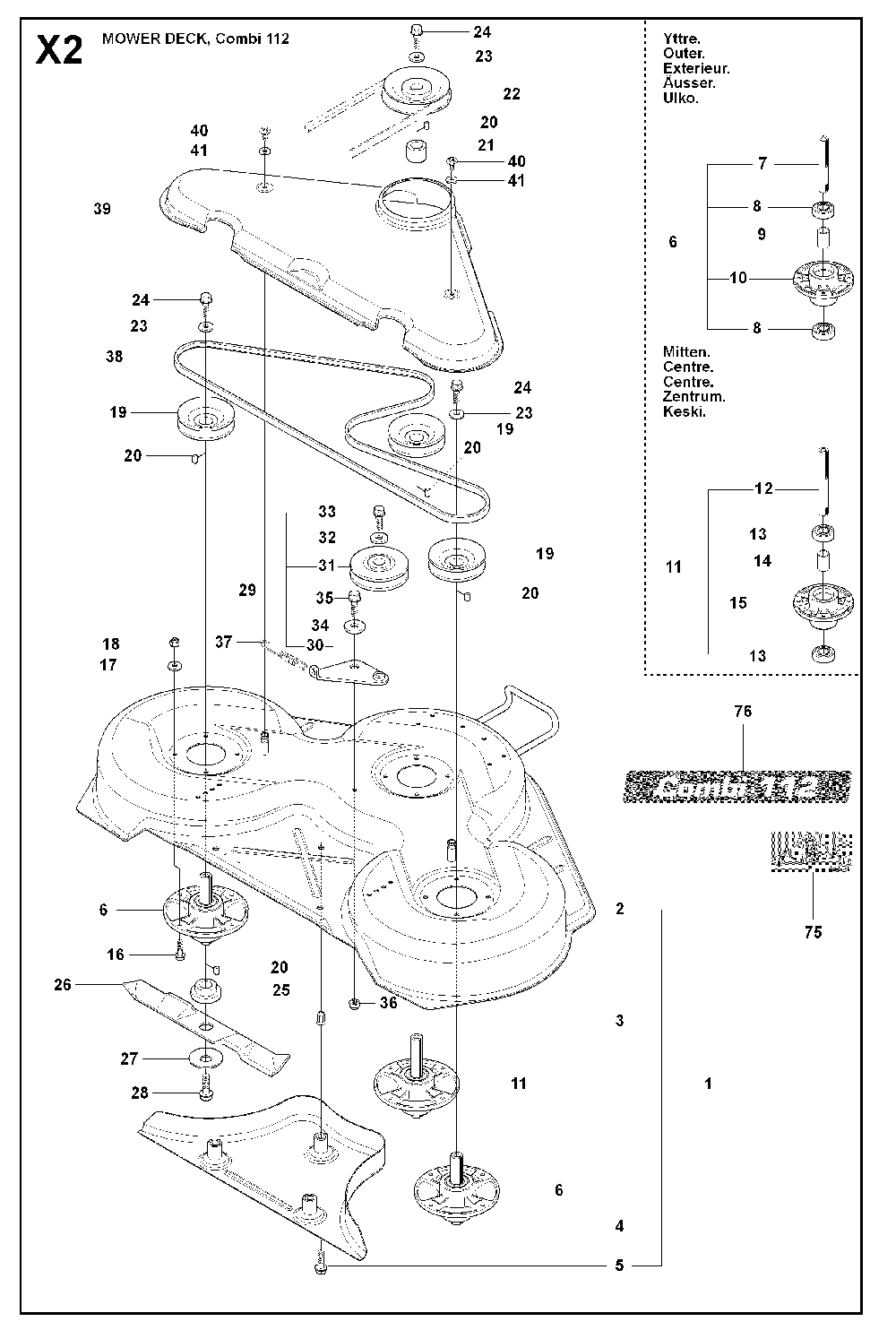 44/112cm Cutting Deck Diagram and Parts List for RIDER15V2SAWD (965200901)(2009-04) Husqvarna Lawn Tractor