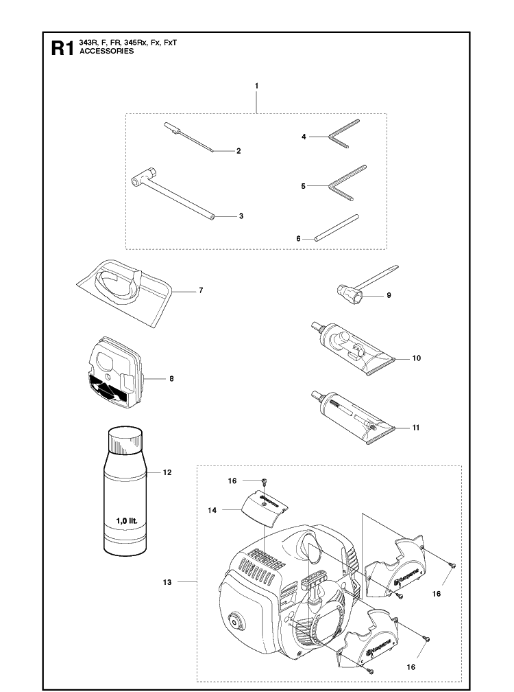 Accessories 7 Diagram and Parts List for 343FR  Husqvarna Brush Cutter