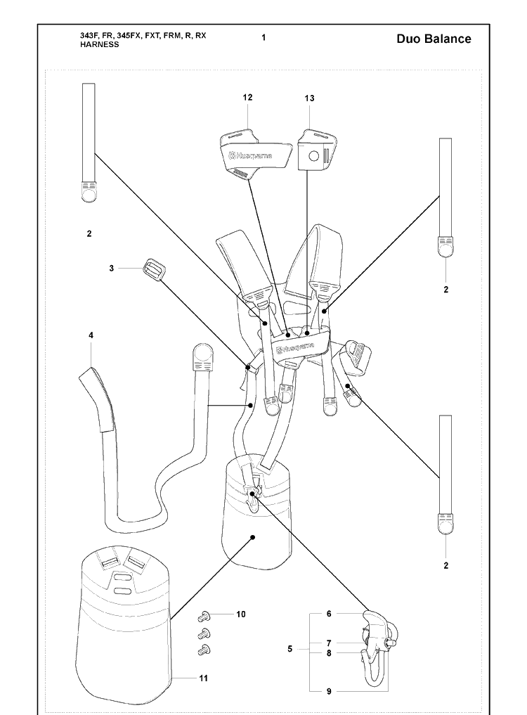 Harness Diagram and Parts List for 345FR 2008-05 Husqvarna Brush Cutter