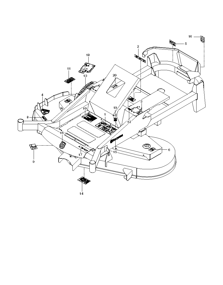 Decals Diagram and Parts List for MZ6128BF 966663702-00, 2014-09 Husqvarna Lawn Tractor