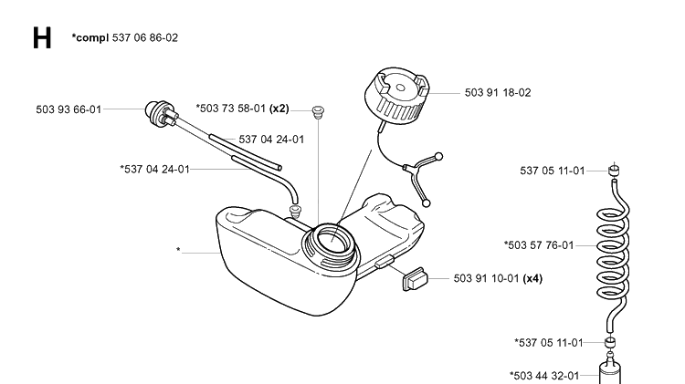 Fuel Tank Diagram and Parts List for 325P 20010500001-20010500001 Husqvarna Pole Saw