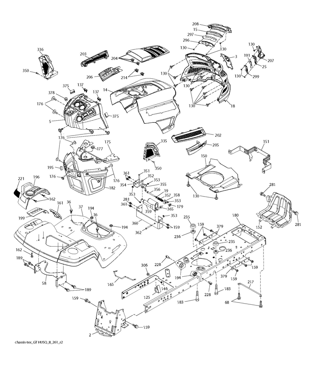 Chassis / Frame Diagram and Parts List for TS354XD-2019  Husqvarna Lawn Tractor