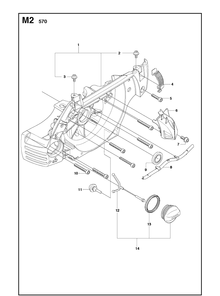 Crankcase Diagram and Parts List for 570 (570 EPA)(20090100001-Current) Husqvarna Chainsaw