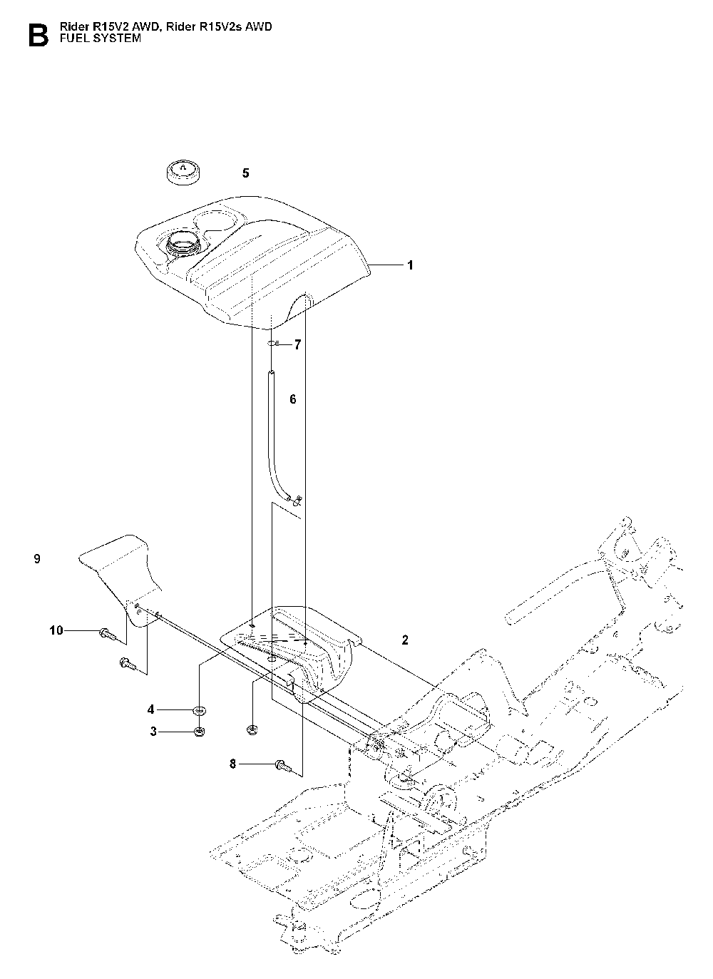 Fuel System Diagram and Parts List for RIDER15V2SAWD (965200901)(2009-04) Husqvarna Lawn Tractor