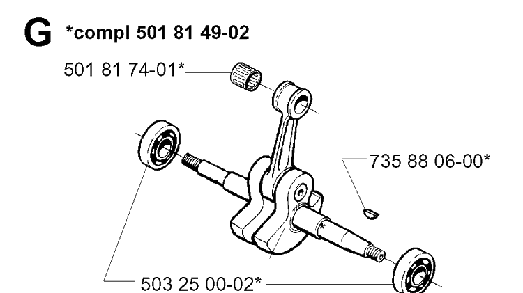 Crankshaft Diagram and Parts List for 394XP 19960100001-19980900000 Husqvarna Chainsaw