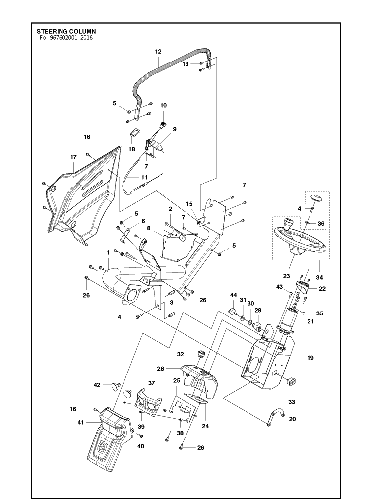 Steering Column Diagram and Parts List for P520D (967602001)(2016) Husqvarna Lawn Mower