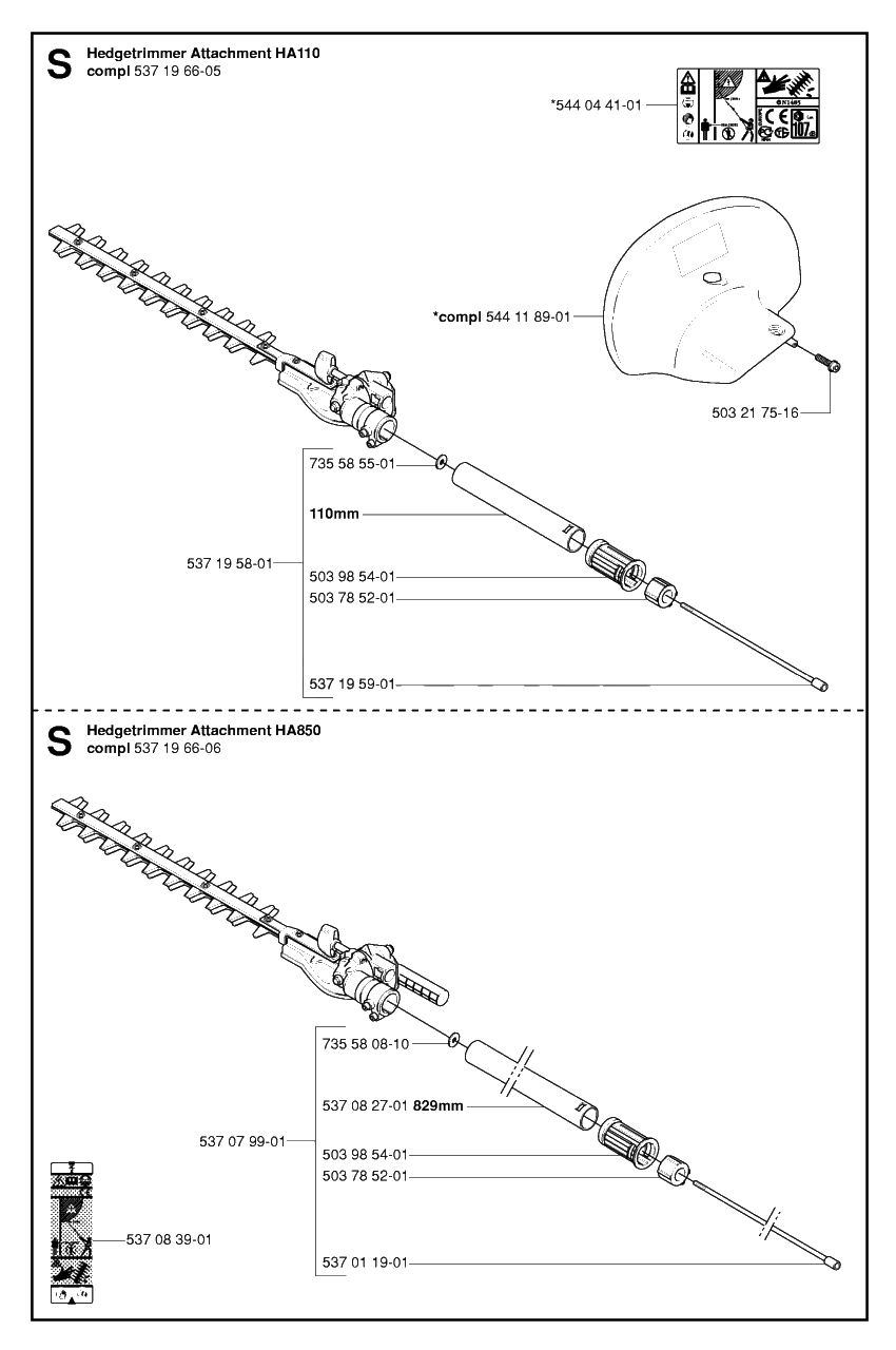 Attachments Diagram and Parts List for 325HDA55X 20054000001 & Above Husqvarna Hedge Trimmer