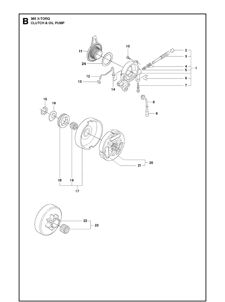 Clutch And Oil Pump 9 Diagram and Parts List for 365 X-TORQ Husqvarna Chainsaw