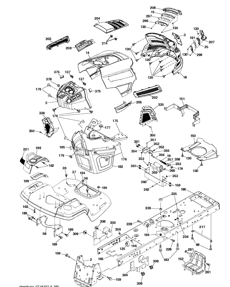 Chassis / Frame Diagram and Parts List for TS348XD (96041040400)(2018-06) Husqvarna Lawn Tractor
