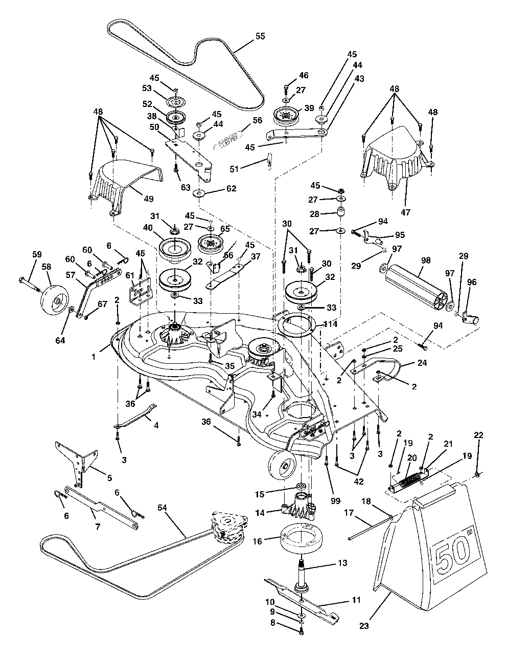 Mower Deck Diagram and Parts List for GTH2350 (954568540-A)(2002-07) Husqvarna Lawn Tractor