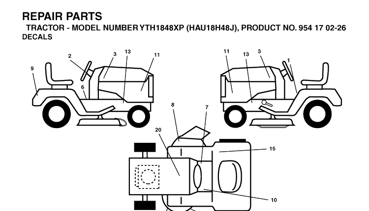 Decals Diagram and Parts List for YTH1848XP (HAU18H48J)(2004-09) Husqvarna Lawn Tractor