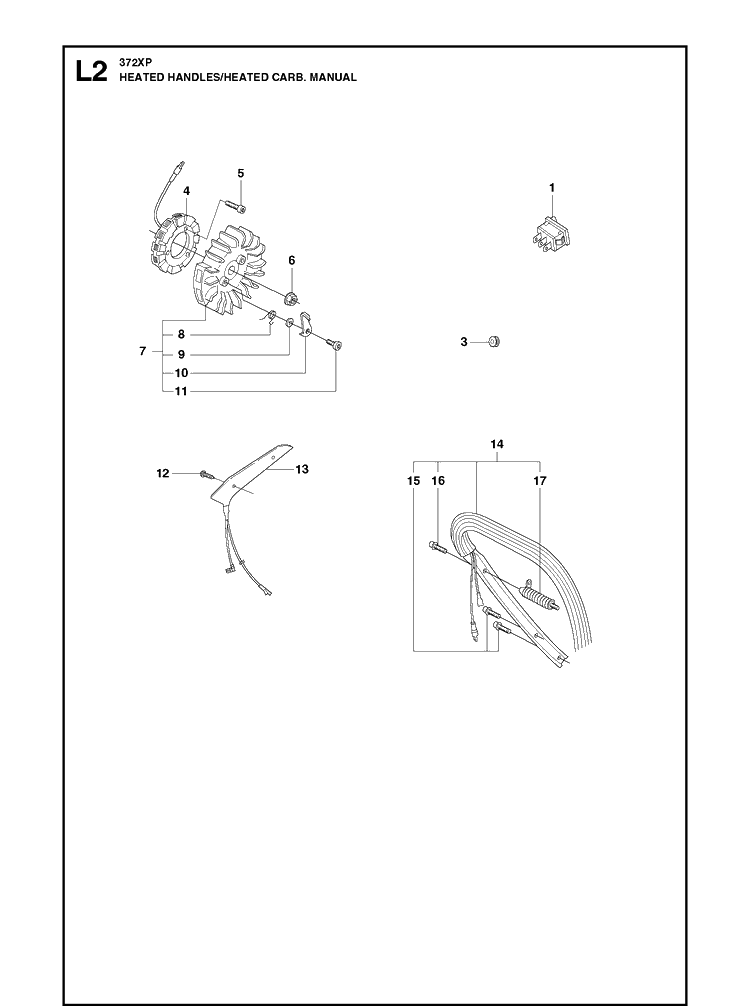 Handles Heated 15 Diagram and Parts List for 372XP XPG Husqvarna Chainsaw