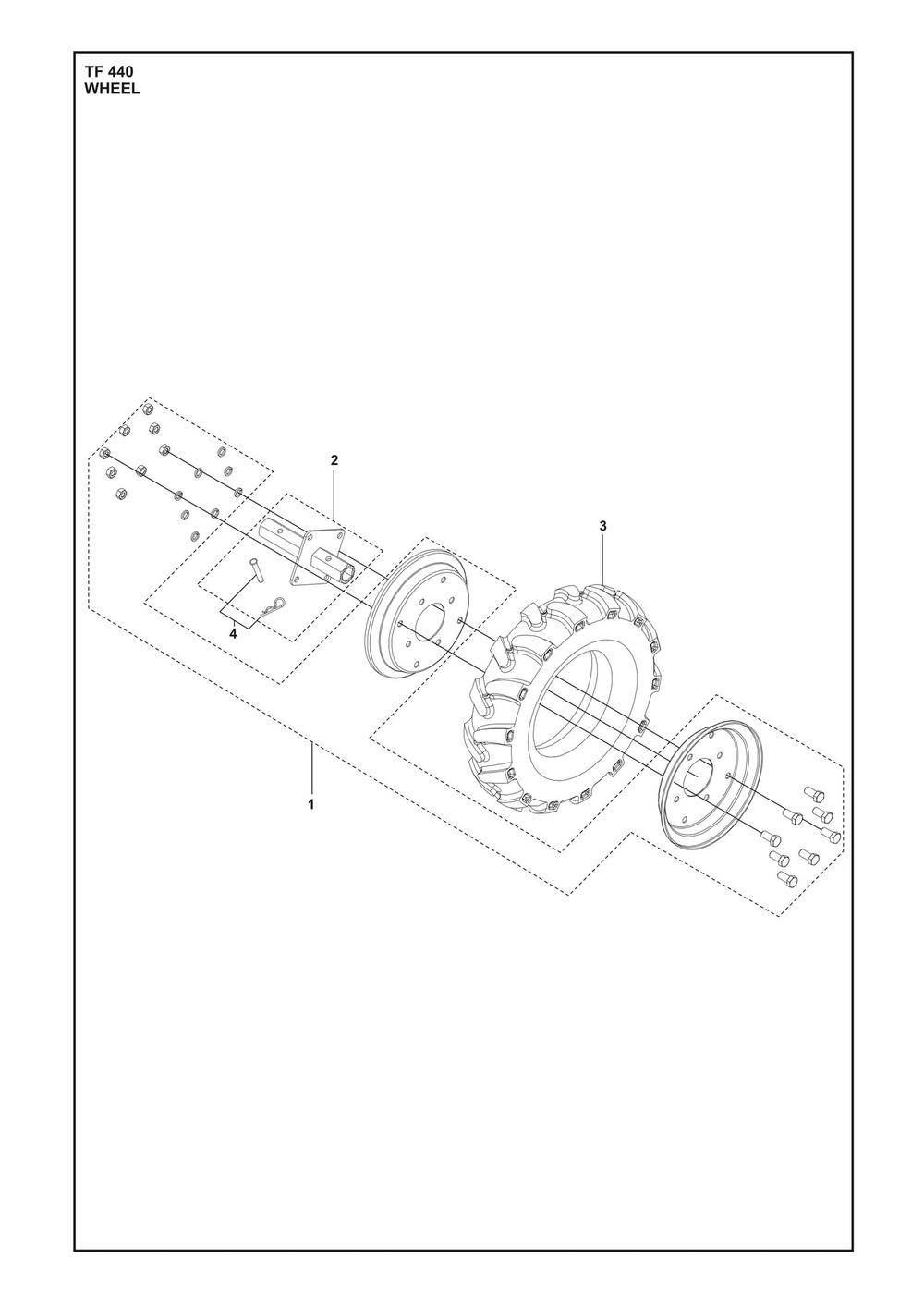Wheel Diagram and Parts List for TF440  Husqvarna Tiller
