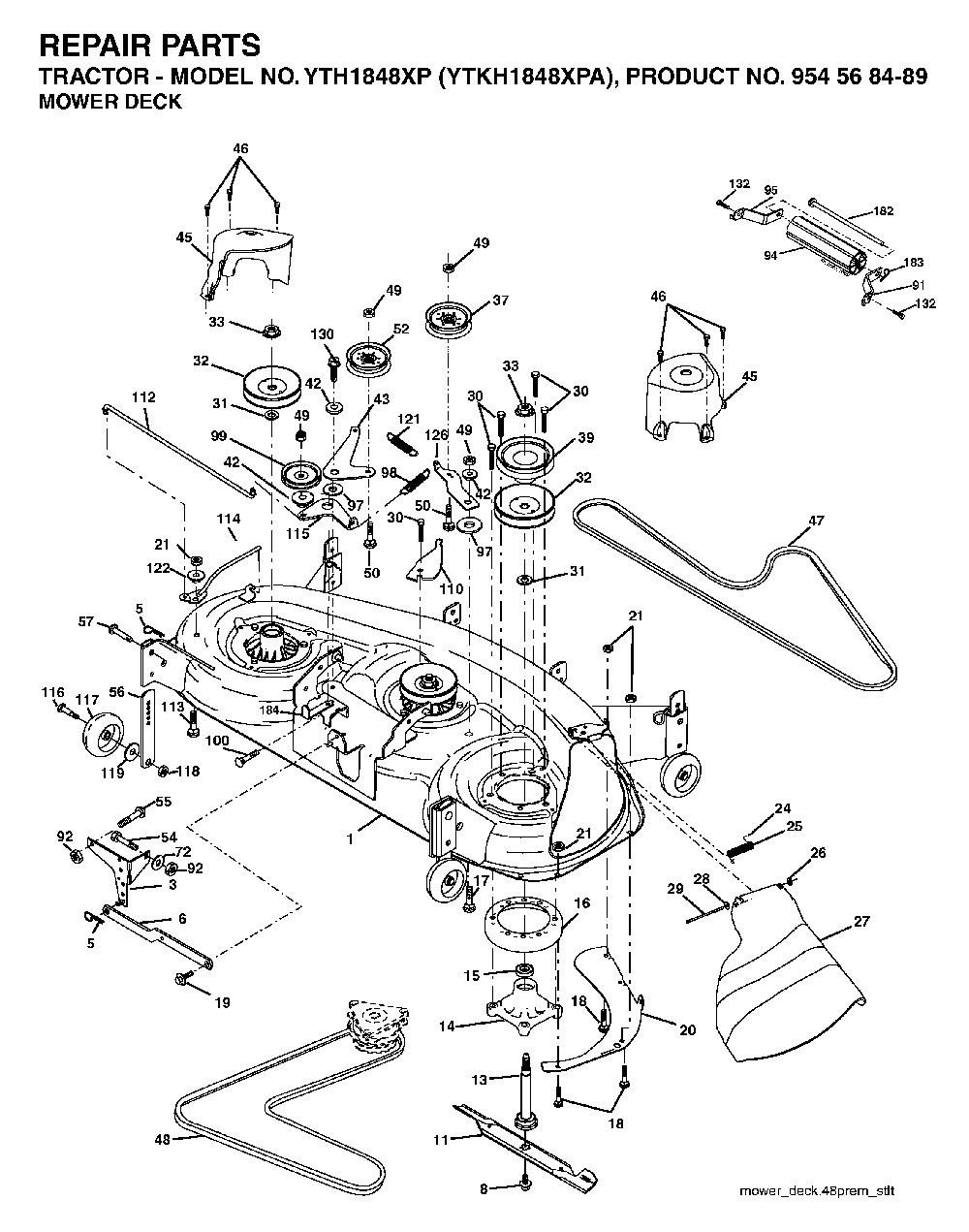 Mower Deck / Cutting Deck Diagram and Parts List for YTKH1848XPA (954568489)(2004-03) Husqvarna Lawn Tractor