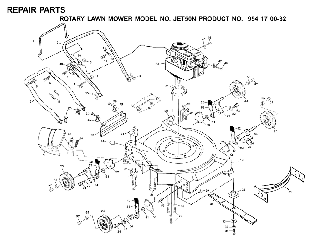 Product Complete Diagram and Parts List for JET50 (954170032-N)(2001-03) Husqvarna Lawn Mower